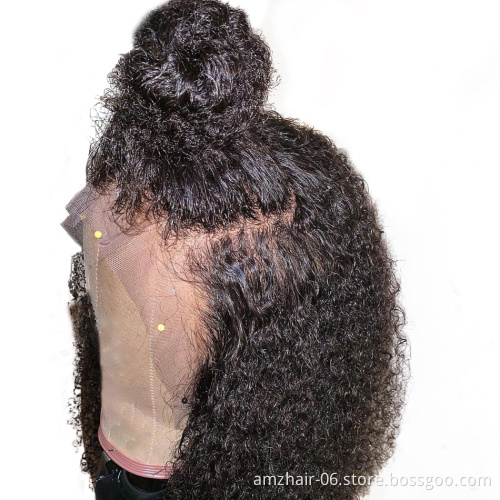 Cheap Afro Kinky Curly Glueless Lace Frontal Wig Raw Peruvian Natural Virgin Human Hair Hd Full Lace Front Wig For Black Women